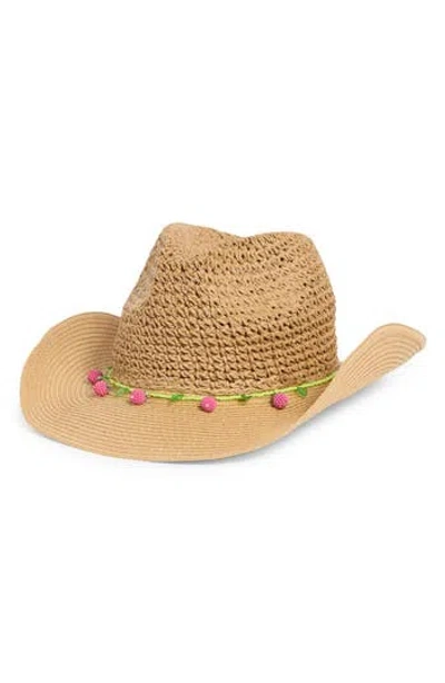 Bcbgeneration Crochet Straw Cowboy Hat With Bead Trim In Brown