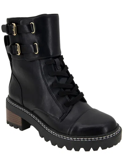 Bcbgeneration Curtis Womens Faux Leather Lugged Sole Combat & Lace-up Boots In Black