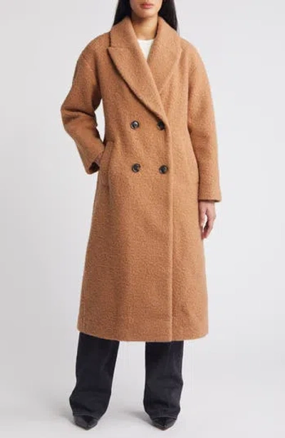 Bcbgeneration Double Breasted Bouclé Long Coat In Toffee