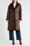 Bcbgeneration Faux Shearling Lined Faux Suede Coat In Brown