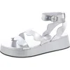 Bcbgeneration Faye Womens Faux Leather Platform Slingback Sandals In Silver