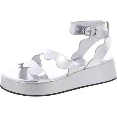 Bcbgeneration Faye Womens Faux Leather Platform Slingback Sandals In Silver