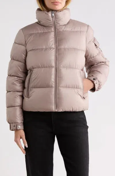 Bcbgeneration Funnel Neck Short Puffer Jacket In Taupe