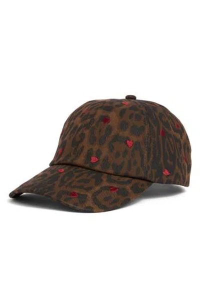 Bcbgeneration Heart Embroidered Leopard Baseball Cap In Brown