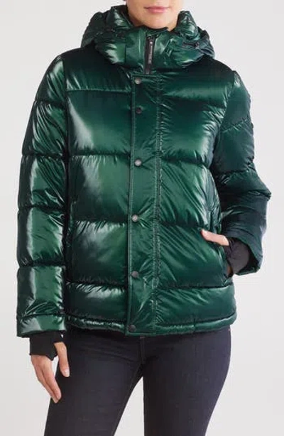 Bcbgeneration Hooded Short Puffer Jacket In Liquid Emerald