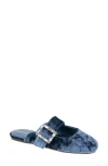 Bcbgeneration Women's Hope Square Toe Buckle Slide Flat Mules In Naval Blue Velvet