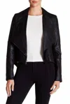 Bcbgeneration Lamb Suede Leather Drape Tail Collar Jacket In Black In Black