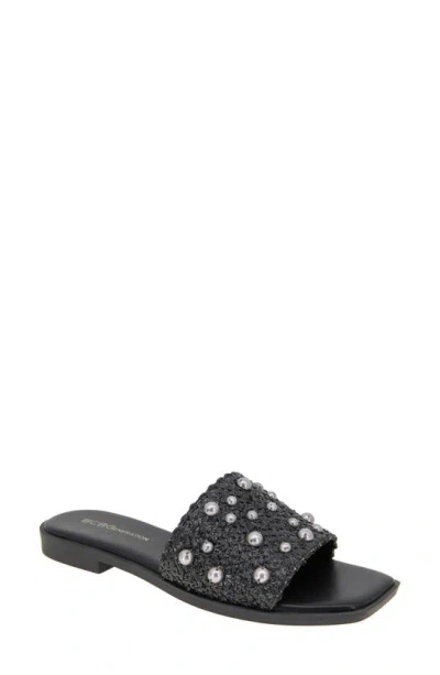 Bcbgeneration Women's Lonnie Pearl Raffia Slide Flat Sandals In Black Raffia