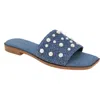 Bcbgeneration Lonnie Imitation Pearl Slide Sandal In Denim Blue Raffia