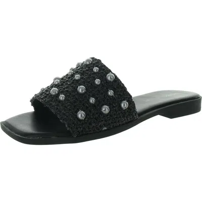 Bcbgeneration Lonnie Womens Faux Leather Woven Slide Sandals In Black