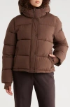 Bcbgeneration Missy Hooded Water Resistant Crop Puffer Jacket In Brown