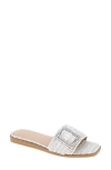 Bcbgeneration Women's Mollie Buckled Slide Flat Sandals In White/silver Boucle