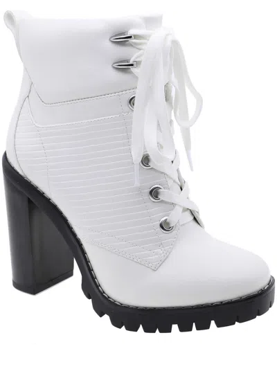 Bcbgeneration Paxin Womens Zipper Padded Insole Ankle Boots In White