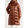 Bcbgeneration Pillow 3/4 Hooded Longline Puffer Coat In Brown