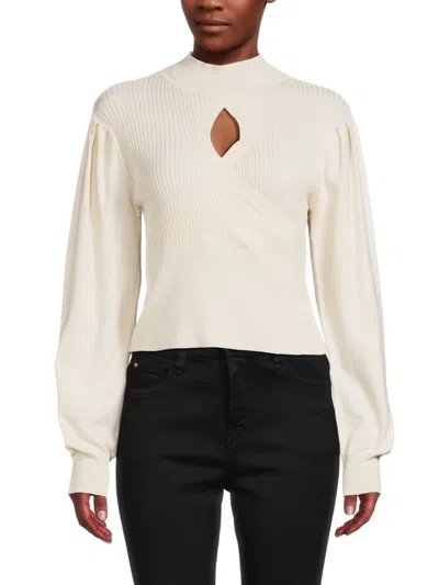 Bcbgeneration Ribbed Puff Sleeve Sweater In Ivory
