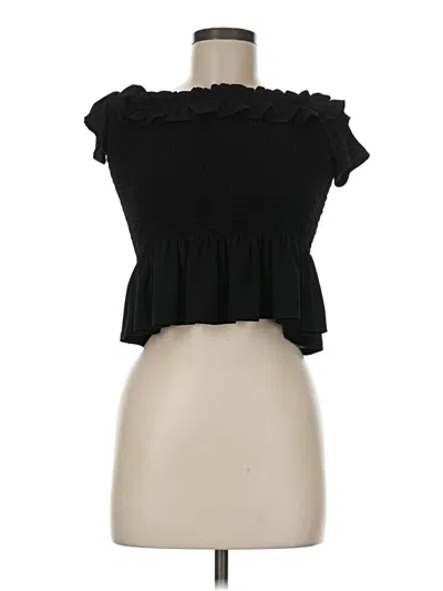 Pre-owned Bcbgeneration Short Sleeve Top Black Ruffles Neckline Tops
