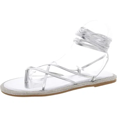 Bcbgeneration Tarin Womens Faux Leather Strappy Slingback Sandals In Silver