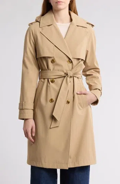 Bcbgeneration Water Resistant Hooded Double Breasted Trench Coat In Khaki