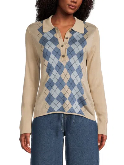 Bcbgeneration Women's Argyle Long Sleeve Polo Sweater In Animal Print
