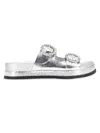 Bcbgeneration Women's Batina Rhinestone Buckle Double Band Flat Sandals In Silver