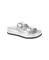 Bcbgeneration Women's Batina Rhinestone Buckle Double Band Flat Sandals In Silver Metallic