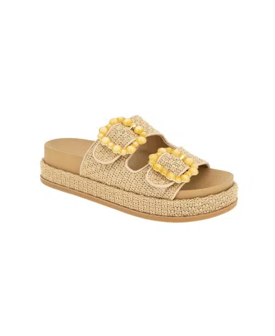 BCBGENERATION WOMEN'S BEXXI DOUBLE BUCKLE RAFFIA FOOTBED SANDALS