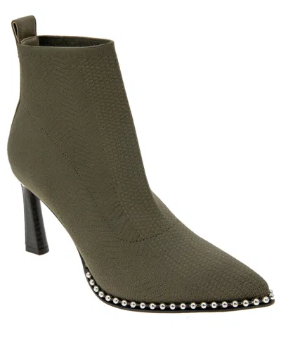Bcbgeneration Beya Womens Beaded Pointed Toe Booties In Dark Olive Flyknit