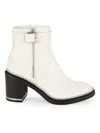 Bcbgeneration Women's Braxi Stud Block Heel Buckle Casual Booties In White