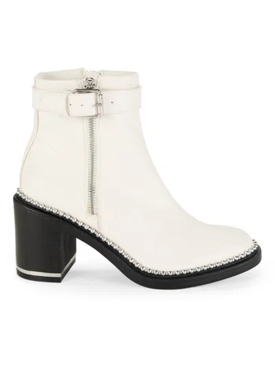 Bcbgeneration Women's Braxi Stud Block Heel Buckle Casual Booties In White