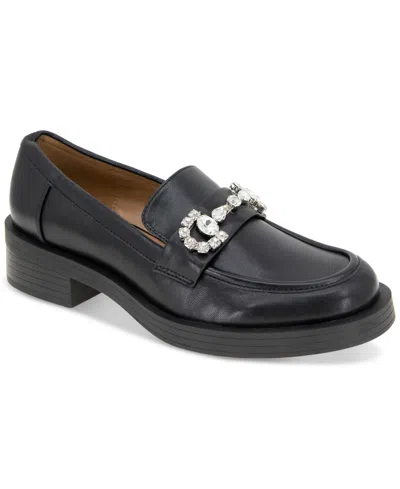 Bcbgeneration Womens Embellished Faux Leather Loafers In Black Smooth