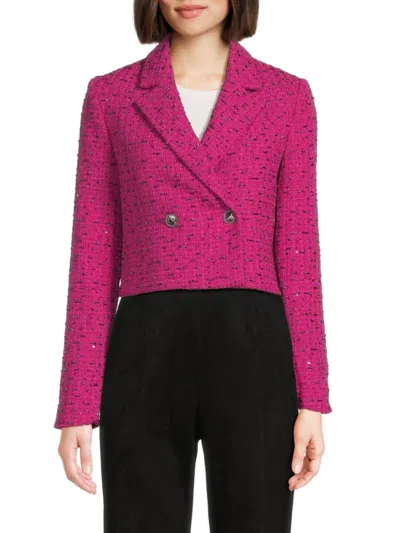 Bcbgeneration Women's Cropped Double-breasted Tweed Jacket In Pink