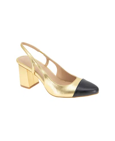 Bcbgeneration Women's Darrin Block Heel Metallic Slingback Pumps In Gold Black