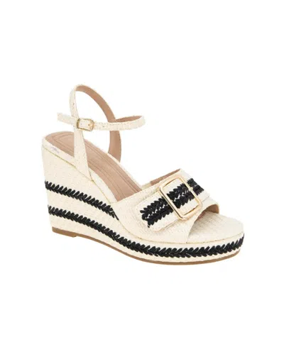 Bcbgeneration Women's Elo Buckle Detail Wedge Sandals In Porcelain,black