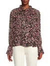 Bcbgeneration Women's Floral Ruffle Tie-neck Blouse In Multi