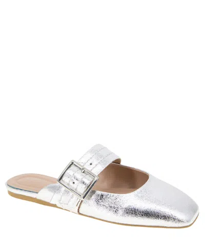 Bcbgeneration Women's Hope Square Toe Buckle Slide Flat Mules In Silver
