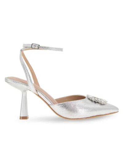 Bcbgeneration Women's Ipany Ankle Strap Embellished Dress Pumps In Silver