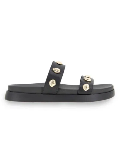 Bcbgeneration Women's Jolen Shell-embellished Faux Leather Platform Sandals In Black