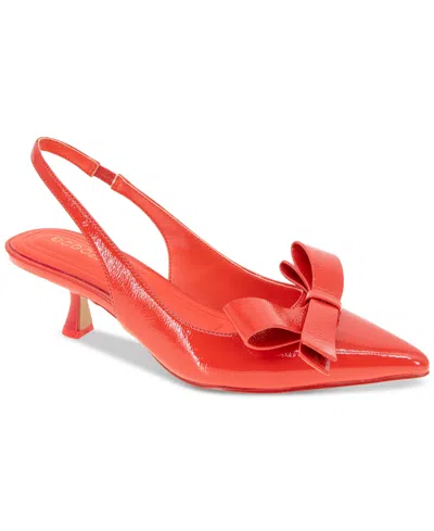 Bcbgeneration Women's Kasti Slingback Kitten-heel Bow Pumps In Tomato Patent
