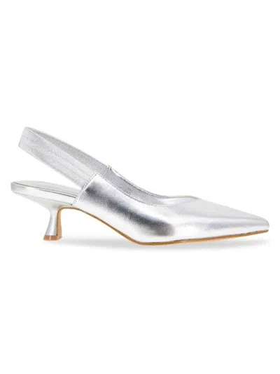 Bcbgeneration Women's Kayla Kitten Heel Metallic Slingback Pumps In Silver