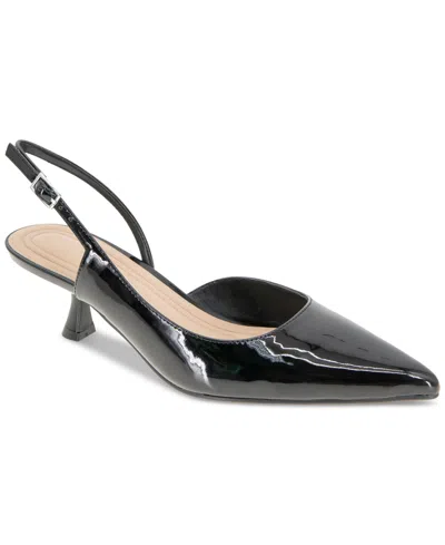 Bcbgeneration Women's Kittie Slingback Kitten Heel D'orsay Patent Pumps In Black Patent