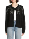 Bcbgeneration Women's Leaf-embellished Cotton-blend Cardigan Sweater In Black