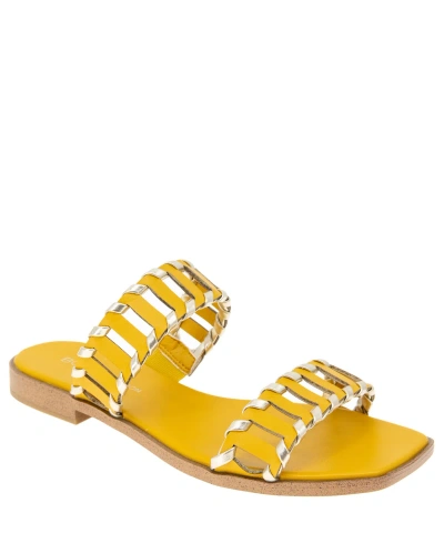 Bcbgeneration Women's Lemah Woven Double Band Slide Flat Sandals In Mustard,platino