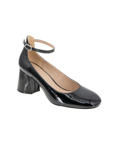 Bcbgeneration Women's Melbie Ankle Strap Block Heel Pumps In Black Patent