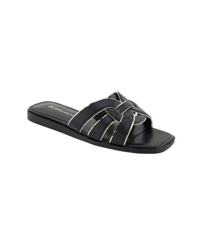 Bcbgeneration Women's Meltem Slide Flat Sandals In Black,platino