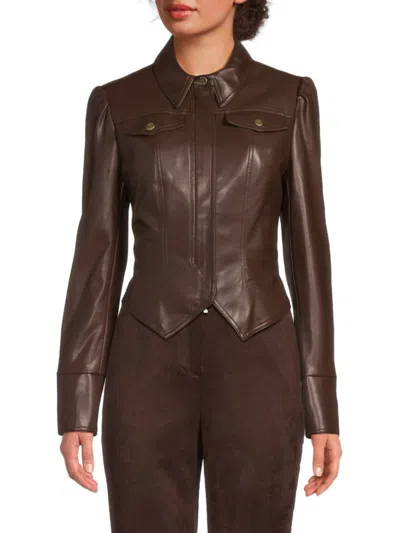 Bcbgeneration Women's Pointed-hem Faux-leather Jacket In Brown