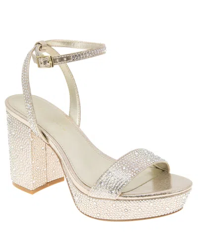 Bcbgeneration Women's Pristal Rhinestone Platform Buckle Dress Sandals In Platino