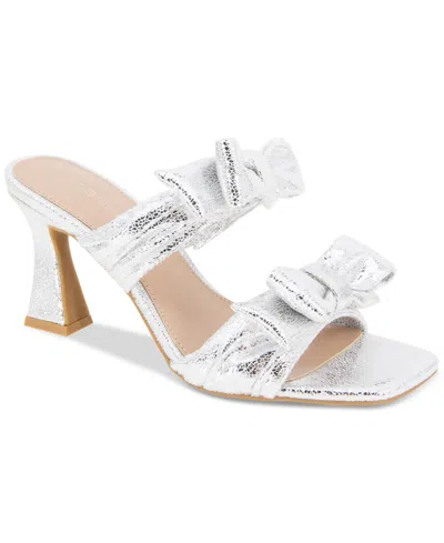 Bcbgeneration Women's Ramira Double-band Bow High Heel Dress Sandals In Silver Crinkle Metallic