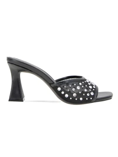 Bcbgeneration Women's Ryia 75mm Embellished Faux Leather Slide Sandals In Black