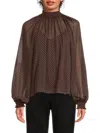 Bcbgeneration Women's Smocked Mock Turtleneck Polka Dot Blouse In Brown