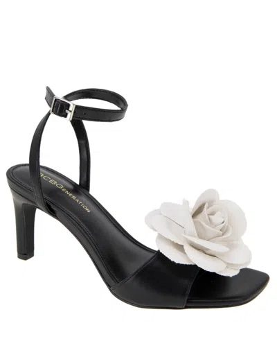 Bcbgeneration Women's Toori Ankle Strap Buckle Floral High Heel Dress Sandals In Black,white